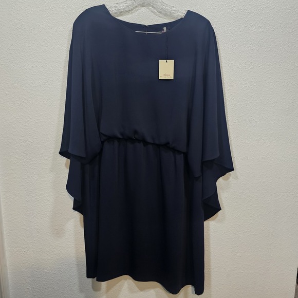 Trina Turk Dresses & Skirts - Trina Turk Tamiko Cape Dress Women's Size XL Navy Blue